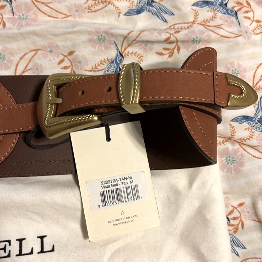 BNWOT Spell Leather Vista Belt in Tan Medium with Spell Cotton Dust Bag - Picture 7 of 10